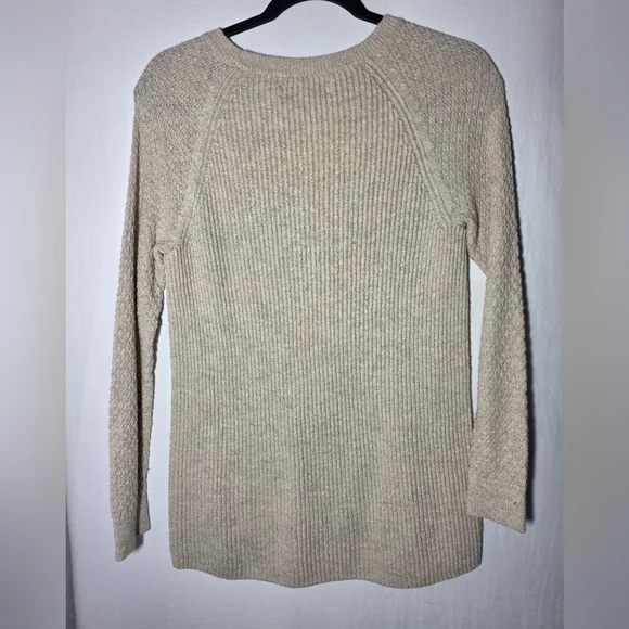 LOFT Small Beige Textured Open Knit Sweater Coastal Grandma Minimalist Cozy - Picture 2 of 8